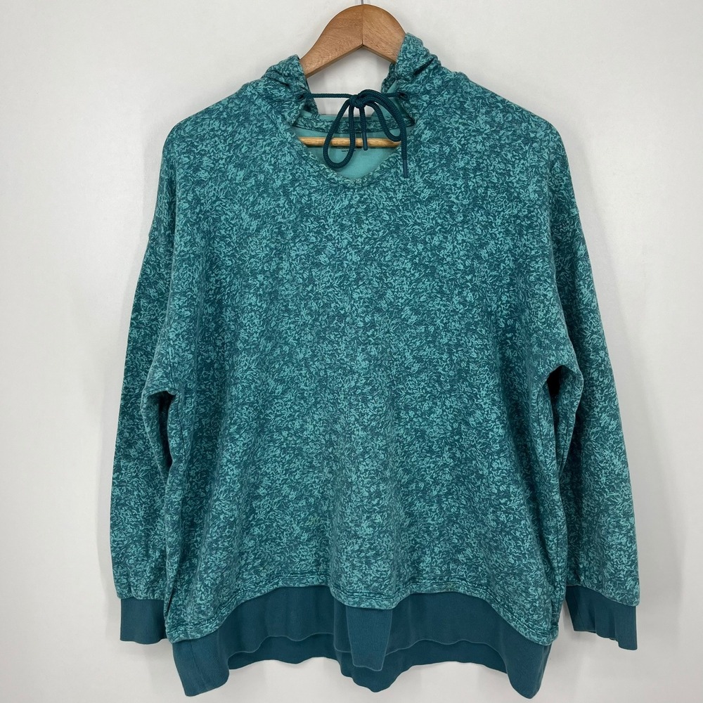 Athleta Sundown Alliance Hoodie Teal Abstract Print Tie Neck Size L